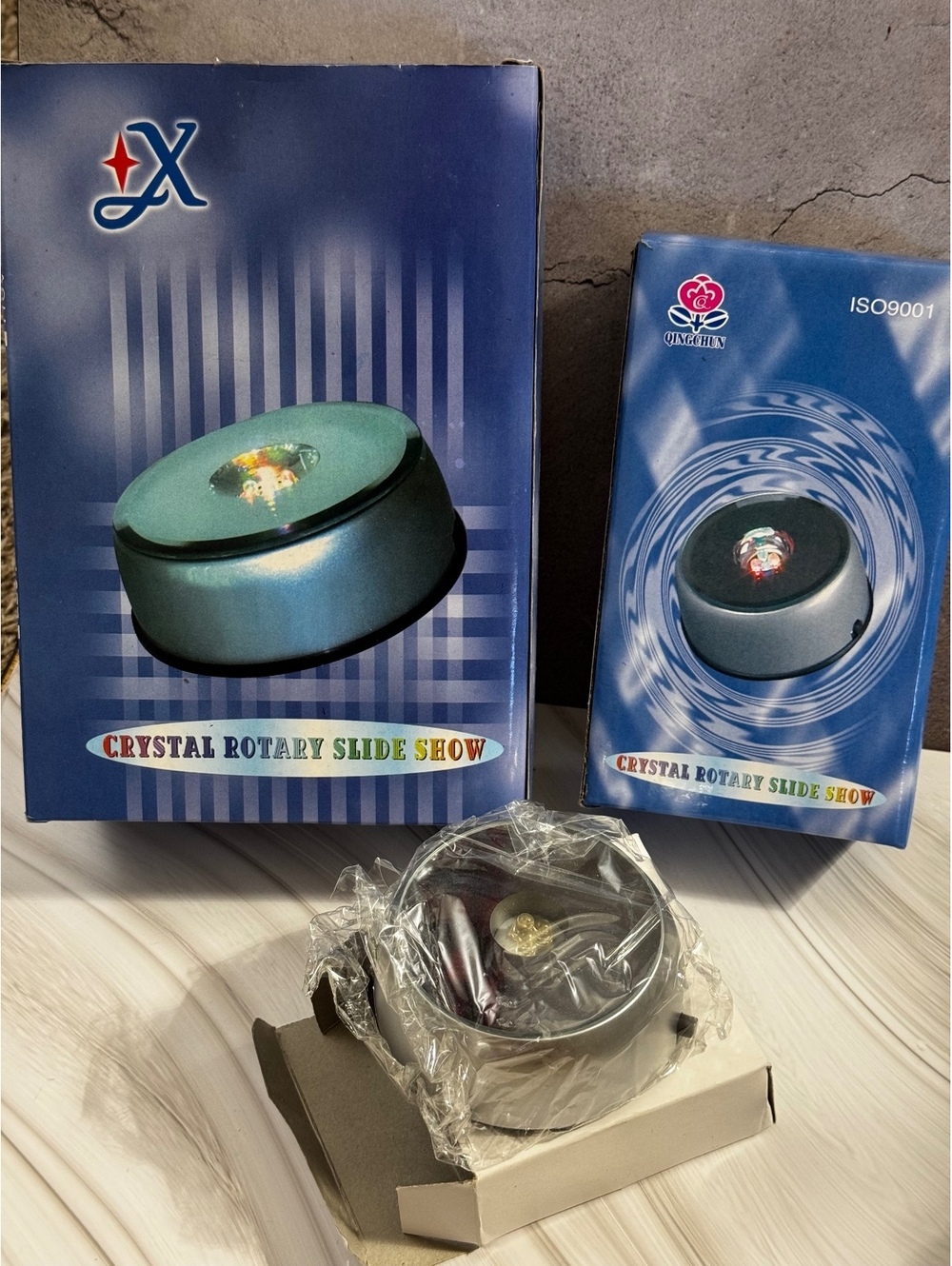 Crystal Rotary Slide Show LED Rotating Display Bases Lot of 3 w/ Boxes